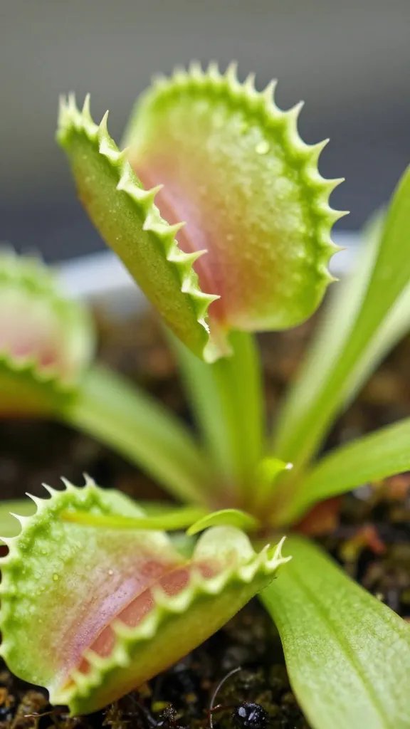 single Venus flytrap rosette in sphagnum, closeup