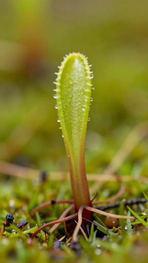 carnivorous plant root tip in live sphagnum, macro