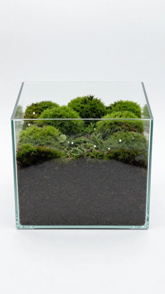 single terrarium drainage layer with sphagnum cap, macro