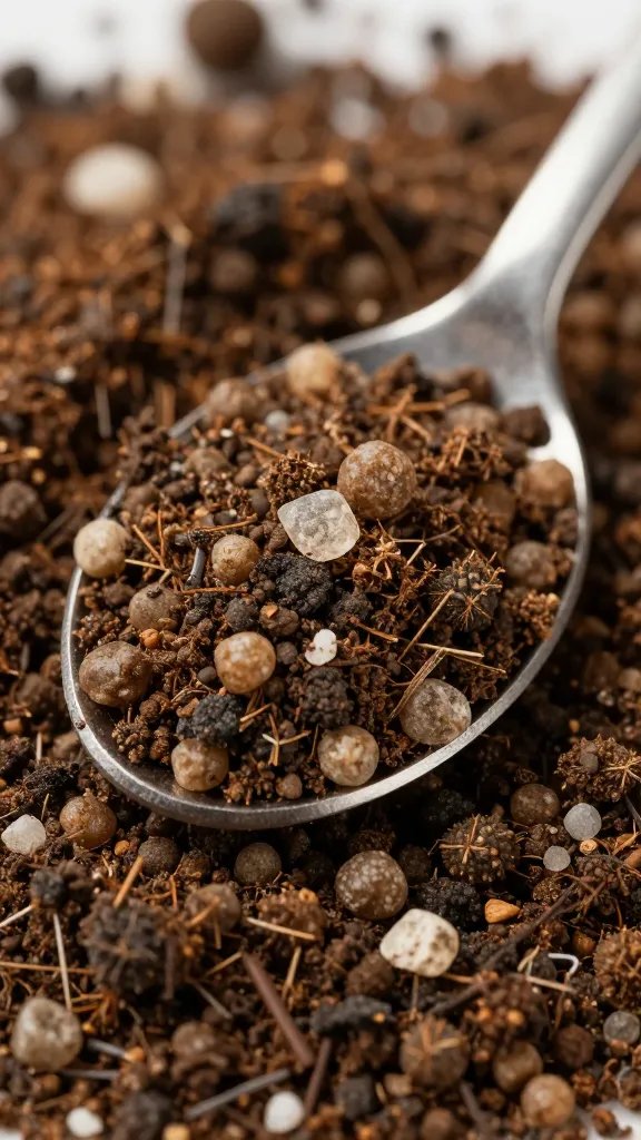 macro of cactus soil granules with perlite in spoon