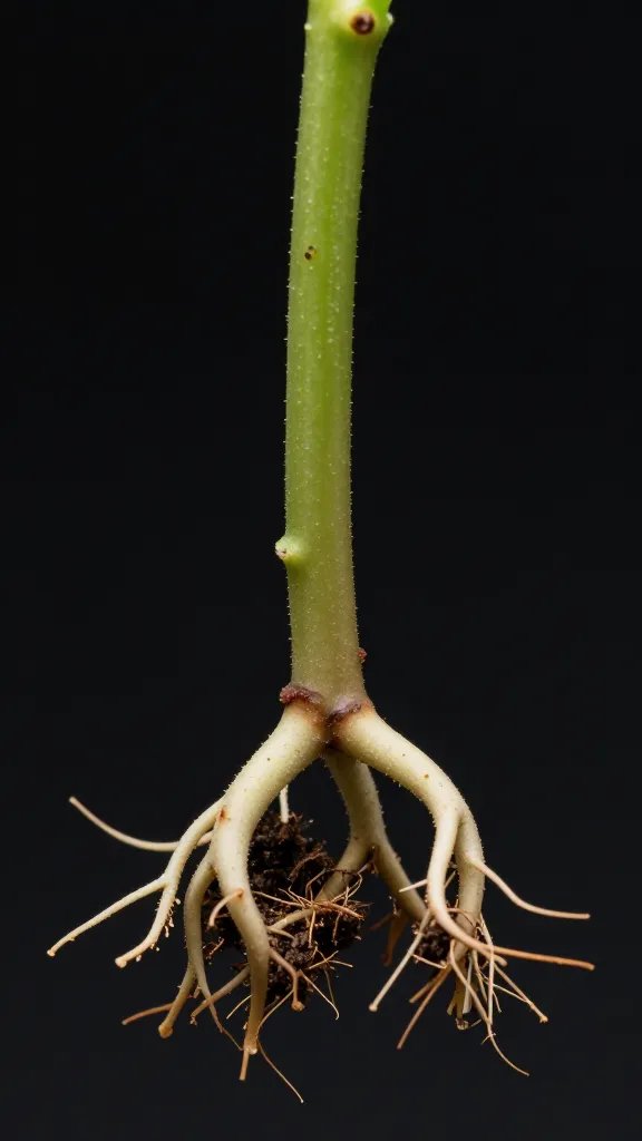 macro of root rot on a single terrarium stem cutting