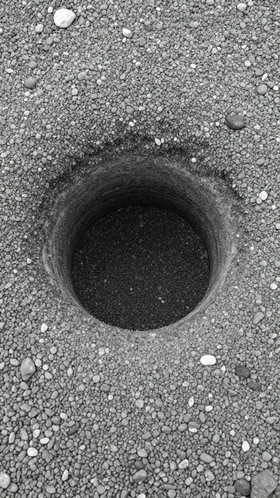 single drainage hole with gravel visible beneath