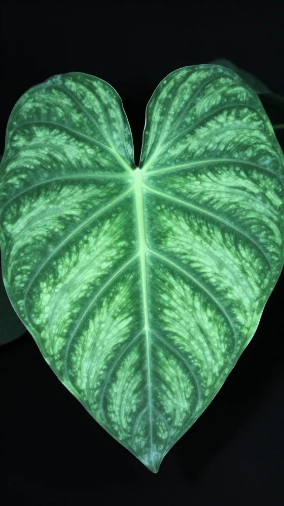 closeup fittonia leaf under cool white LED glow