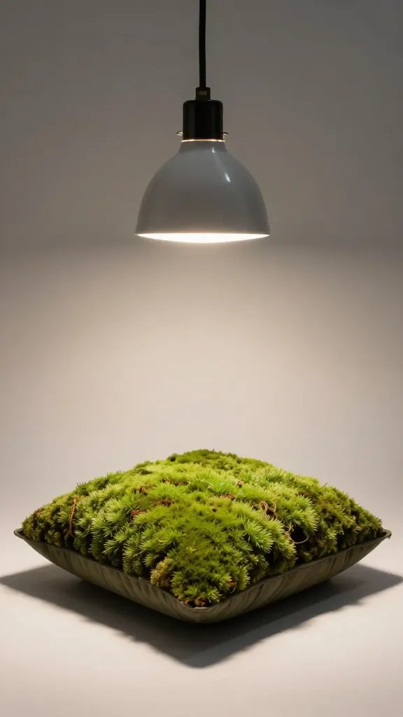 single moss cushion lit by 5000K grow light