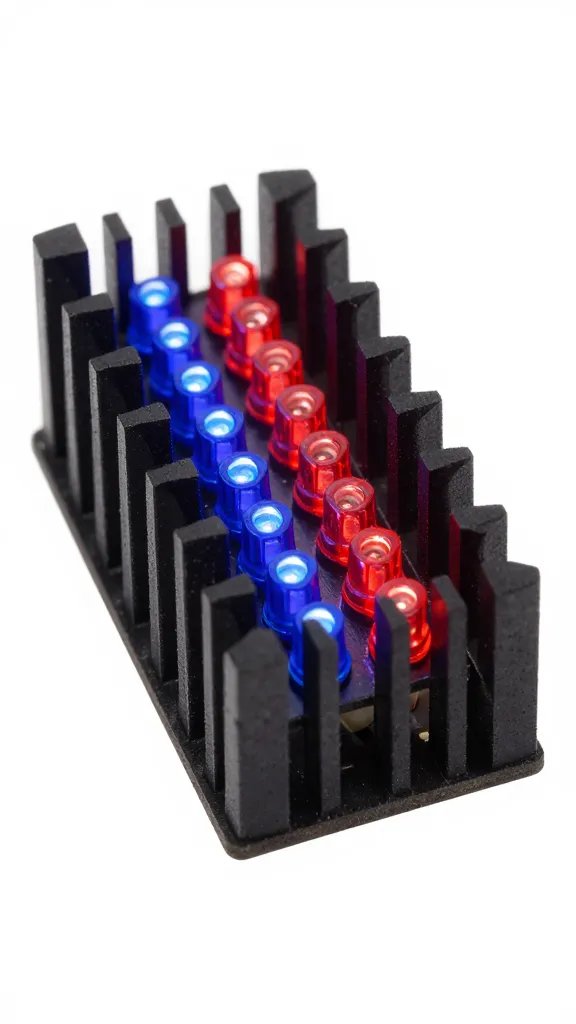 red-blue LED diode array macro, heat sink fins