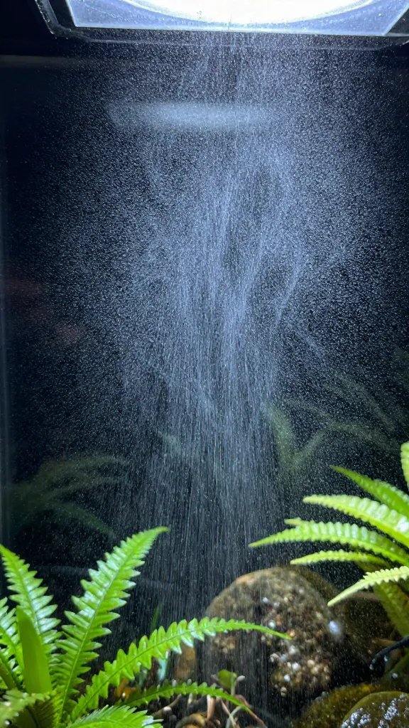 macro of fine mist on cool terrarium glass