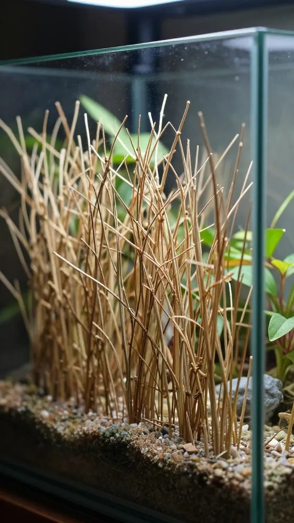 focused shot of dry upper glass line in terrarium