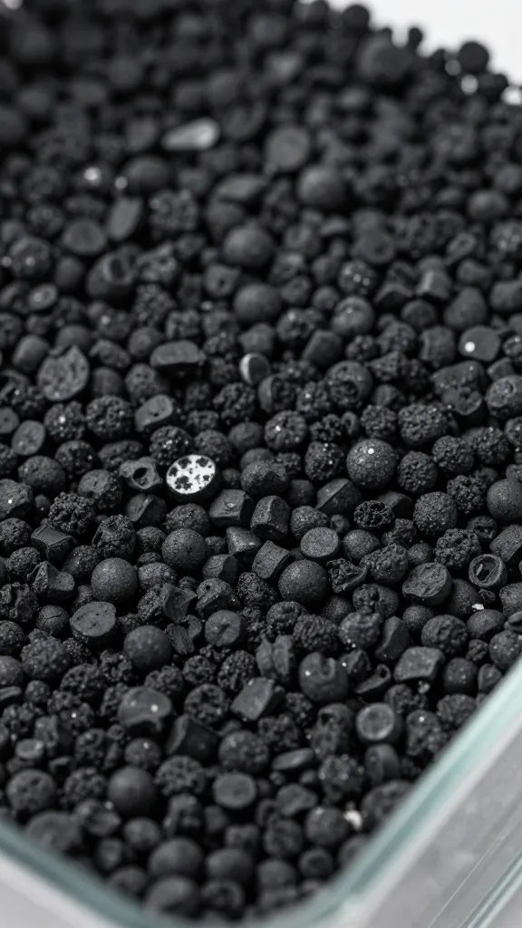 closeup of activated charcoal granule in terrarium layer