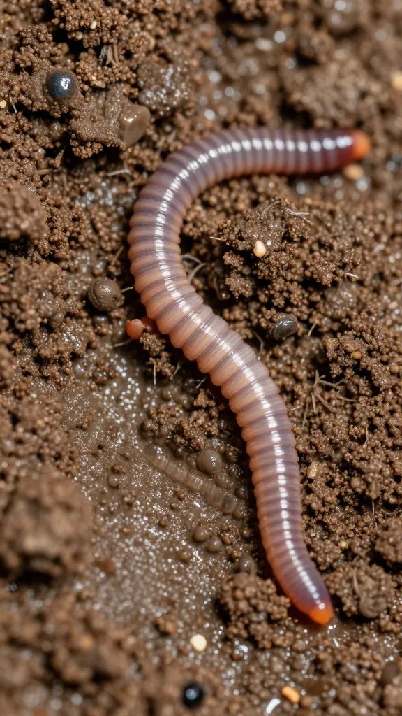 macro of earthworm casting on damp substrate surface
