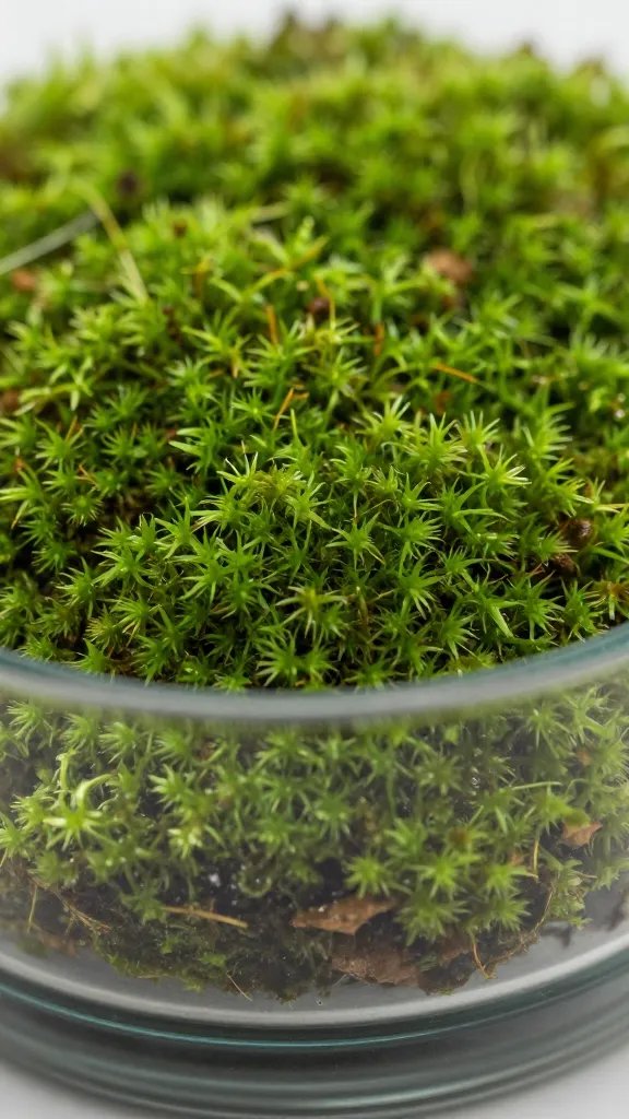 closeup of moss under 6mm clear glass, visible light falloff