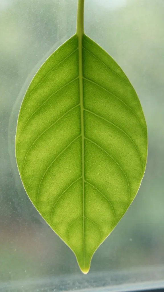 macro of fittonia leaf behind standard window glass