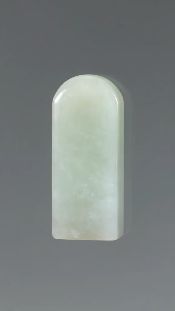 single jade cutting behind tempered glass, softened highlights