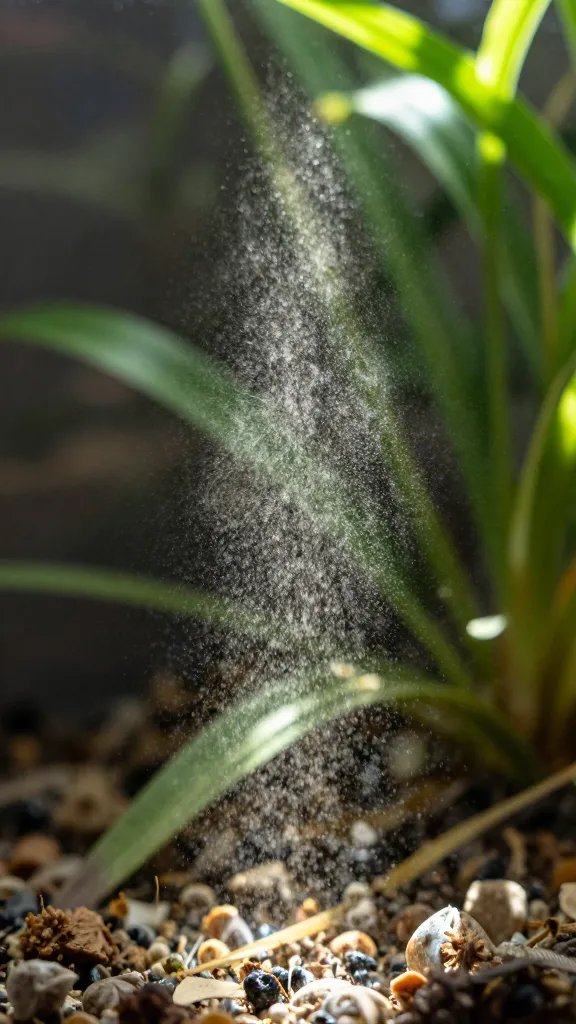 macro of dusted terrarium pane filtering sunlight