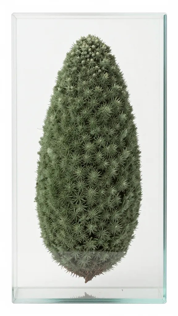 single sphagnum tuft through double-glazed panel, muted greens