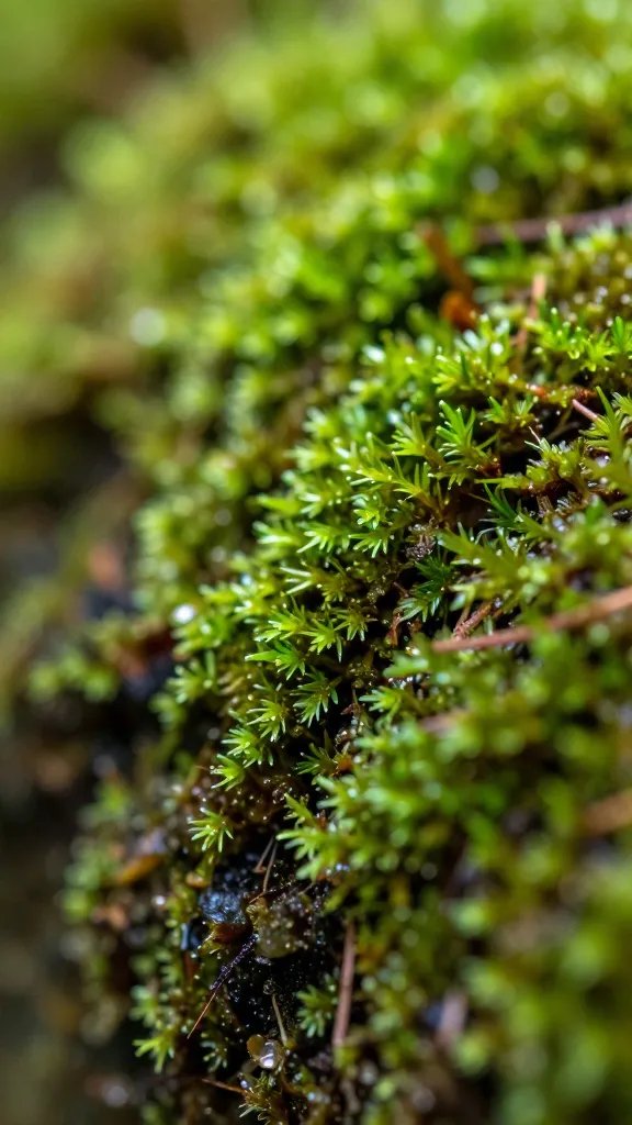 macro of terrarium seam brightening moss edge