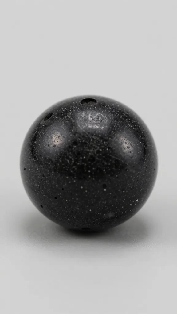polished black lava rock, macro shot on neutral background