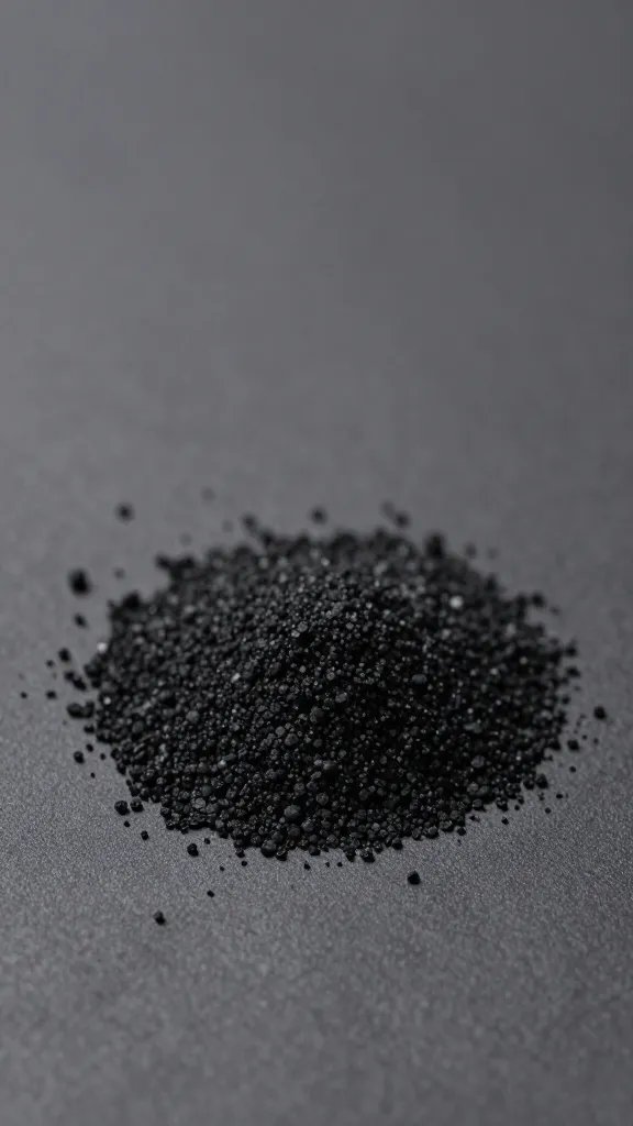 activated charcoal pellet, sharp macro on matte backdrop