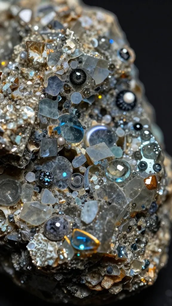 mineral deposit crust on glass, tight macro