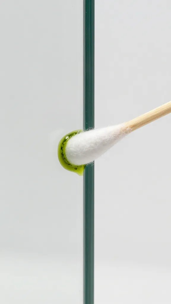 cotton swab removing algae from glass seam