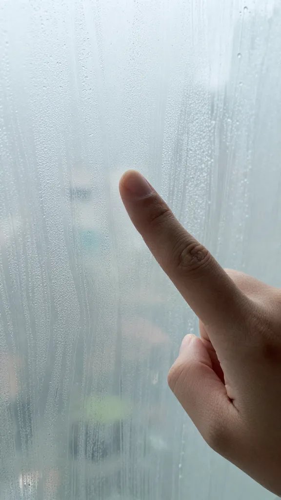 fingertip wiping condensation streak on terrarium glass