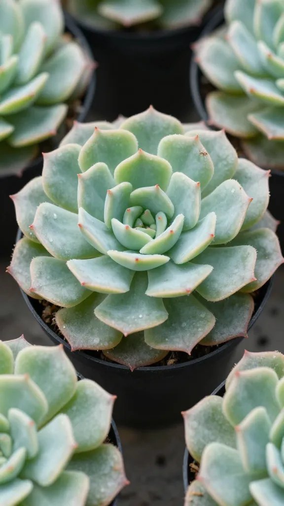 echeveria rosette trimmed to avoid terrarium glass contact