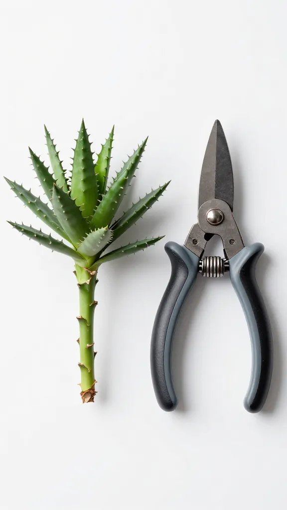 sanitized pruning scissors beside single haworthia rosette