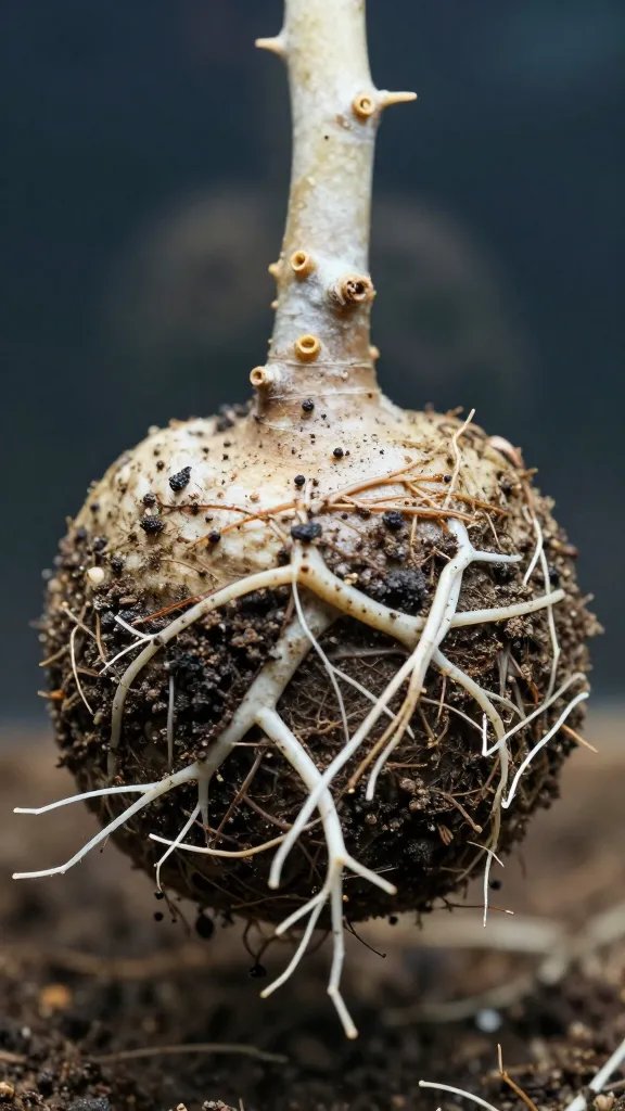 closeup of root ball reduced for shallow terrarium planting