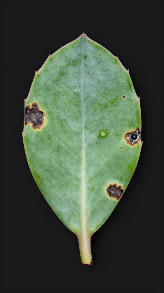 single fallen succulent leaf showing early rot spot removal