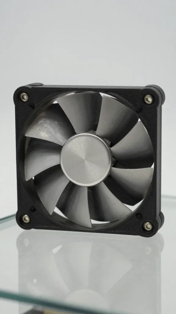 small computer fan clipped to terrarium rim, closeup