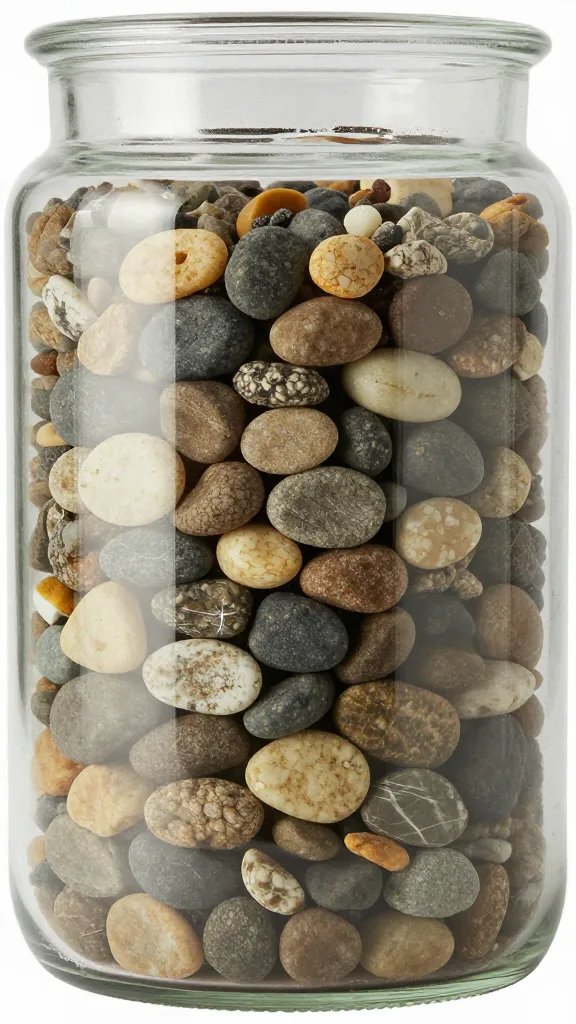 single drainage layer of pebbles visible in jar
