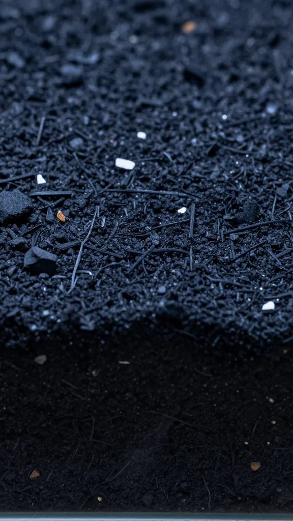 closeup activated charcoal layer in terrarium substrate