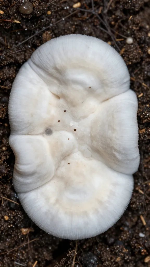 macro white fungal mycelium patch on soil