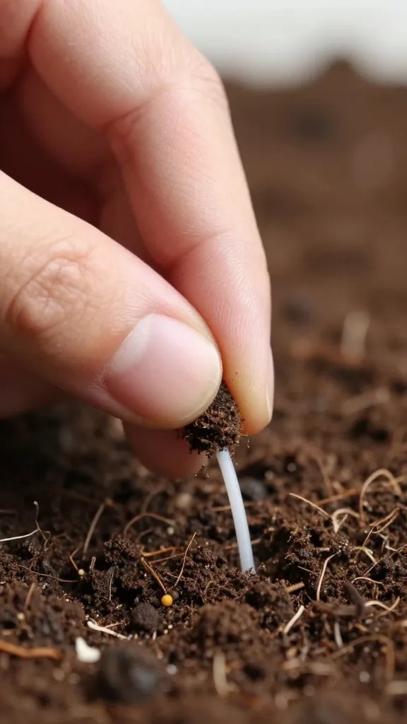fingertip testing terrarium soil moisture, macro detail
