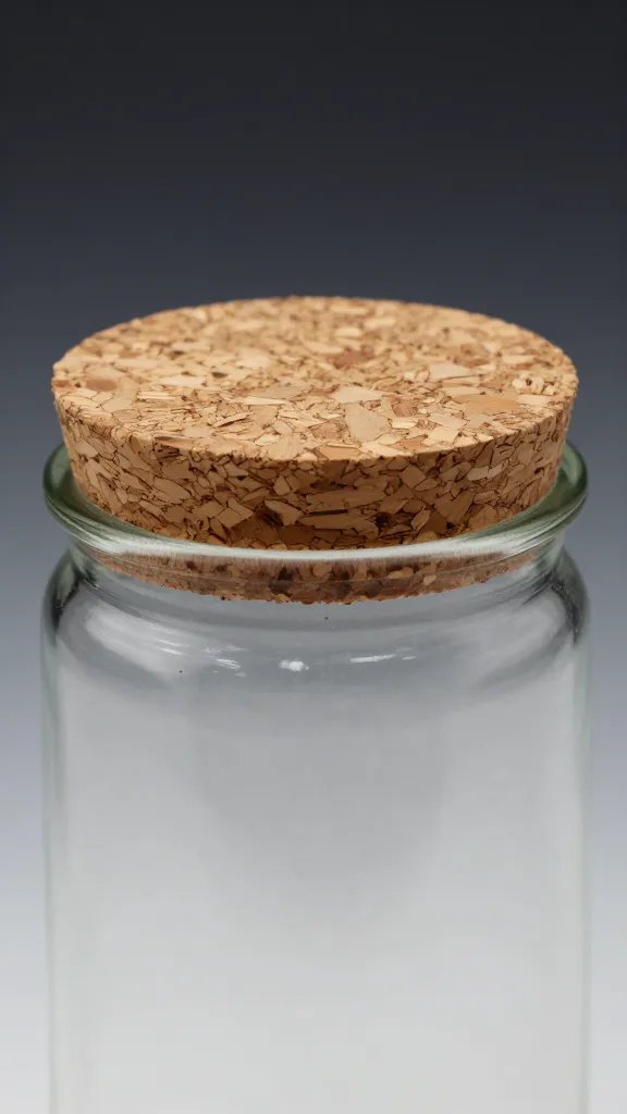 cork lid sealed on glass terrarium, studio closeup