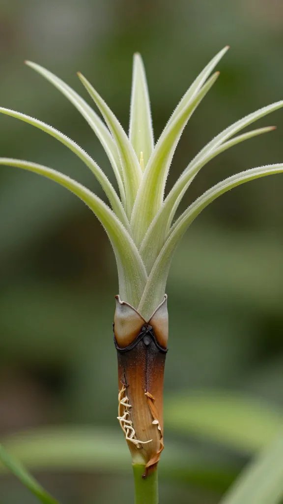 closeup of single mature Tillandsia with browning post-bloom base