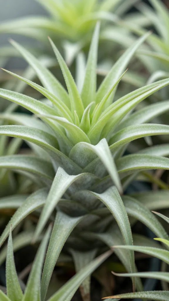 closeup of single air plant clump showing tight crowded rosette