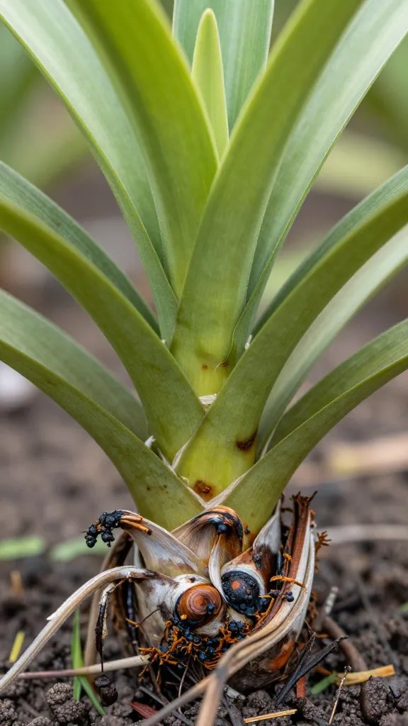 closeup of single Tillandsia showing rot at crowded base