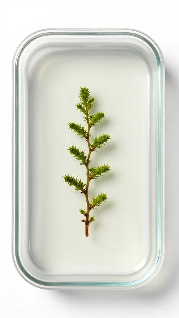 isolated moss sprig in hydrogen peroxide bath