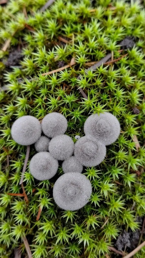 gray mold tuft on moss leaf tip