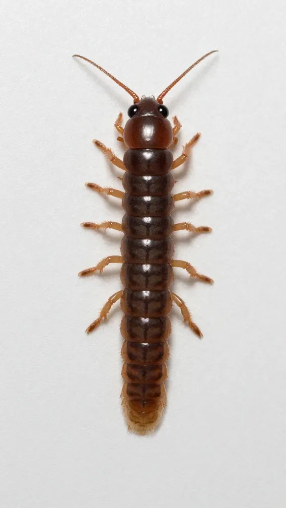 magnified centipede juvenile on substrate surface