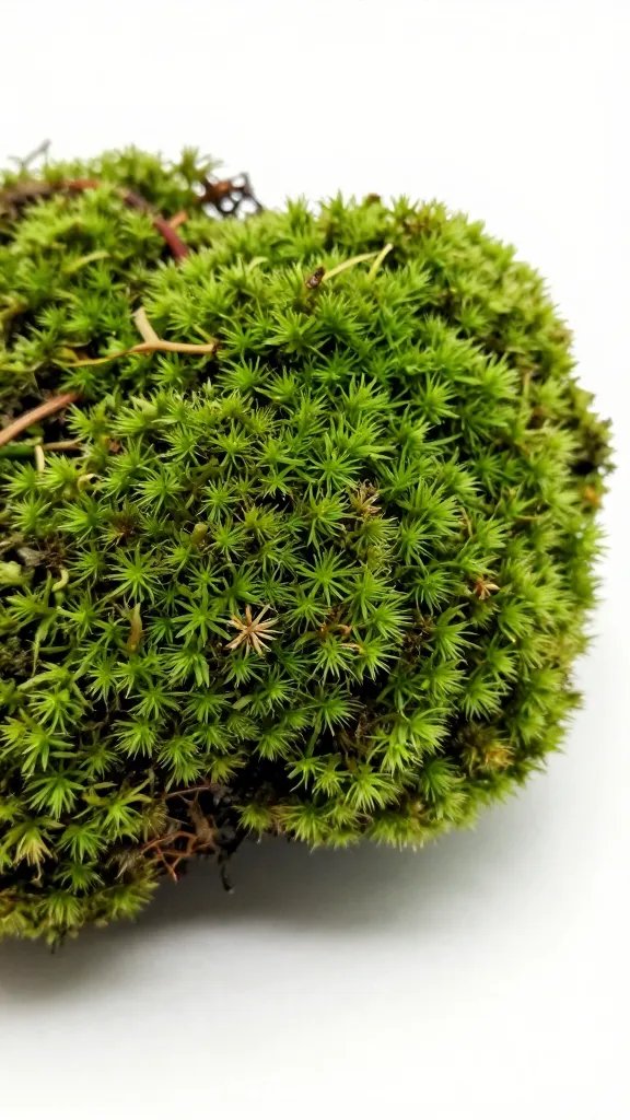 closeup preserved reindeer moss clump on white backdrop