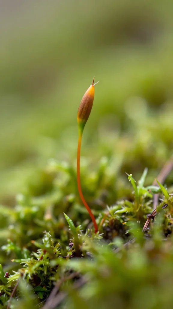 live moss sporophyte capsule macro with sharp focus