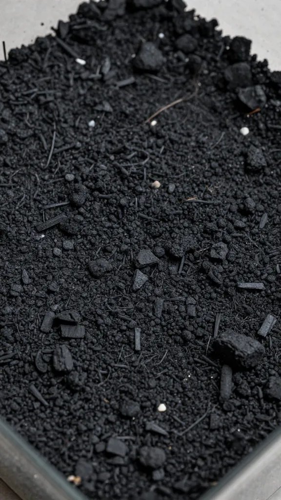 closeup of activated charcoal layer in terrarium base