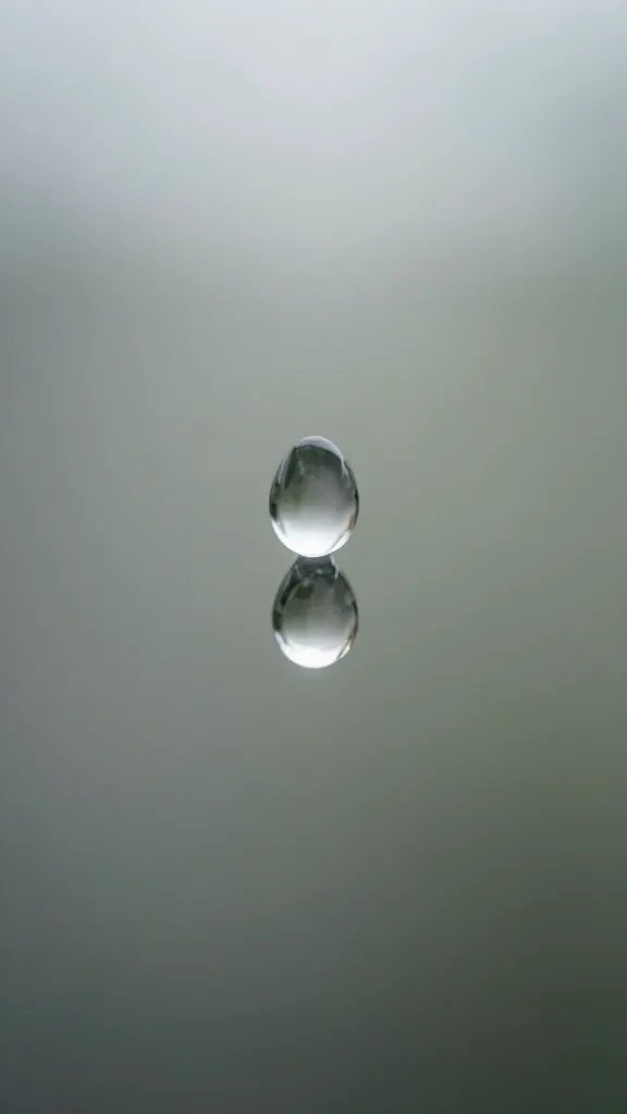 single droplet on terrarium glass with sharp reflection