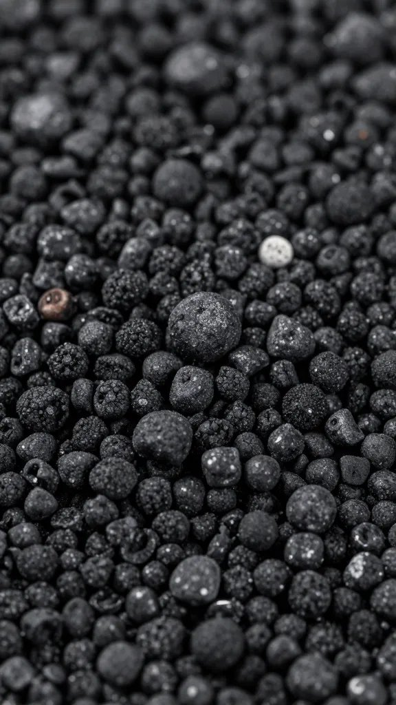 macro of activated charcoal granules in substrate