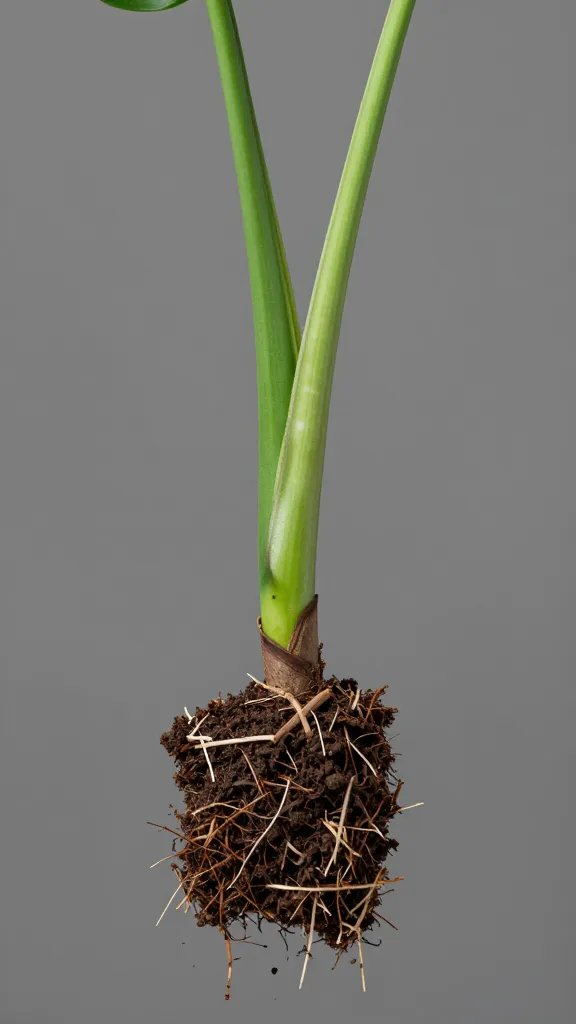 single philodendron cutting rooted in bioactive soil