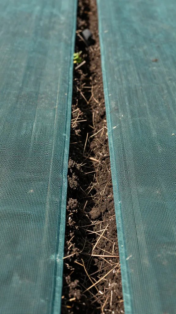 closeup of mesh barrier separating drainage and soil