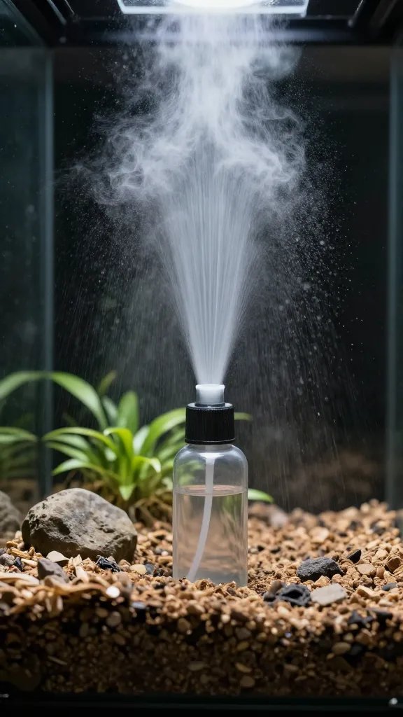 single spray bottle misting terrarium substrate surface