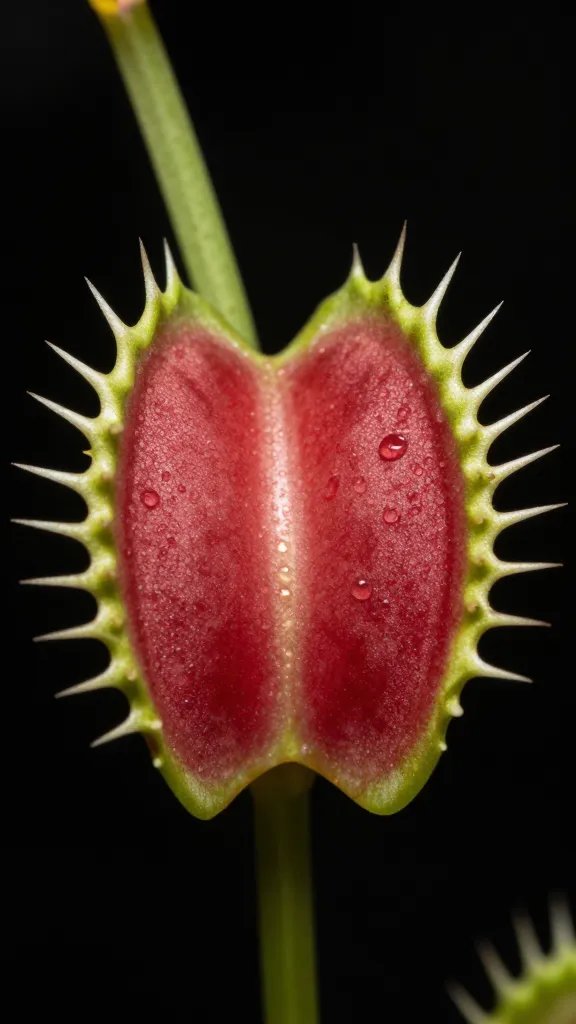 single Venus flytrap leaf with deep red trap interior