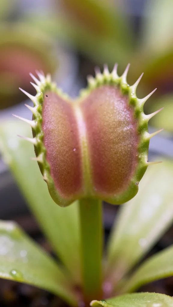 macro of Venus flytrap new growth center under grow light